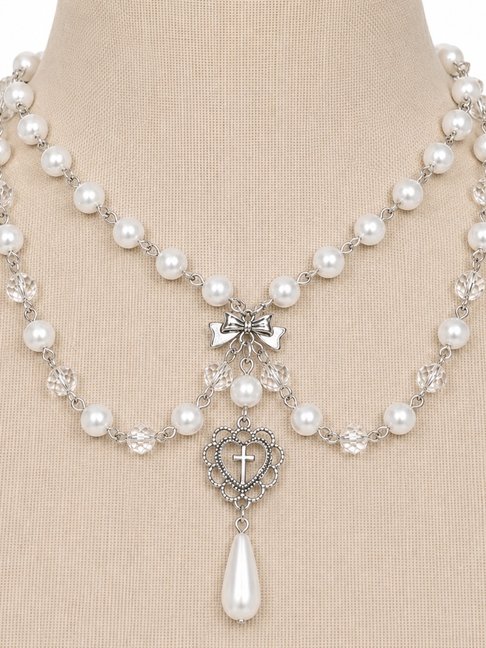 Vintage-Inspired Pearl Cross Necklace